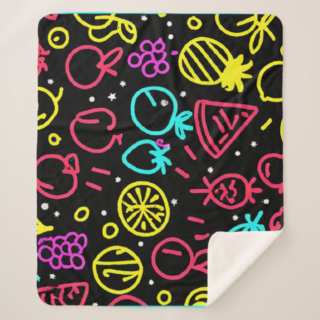 Neon Fruit Extravaganza Sherpa Blanket (Front)