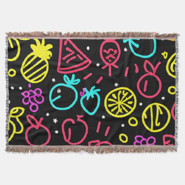 Neon Fruit Extravaganza Throw Blanket (Front)