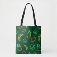Neon Fruit Pattern Tote Bag - Tropical Aesthetic