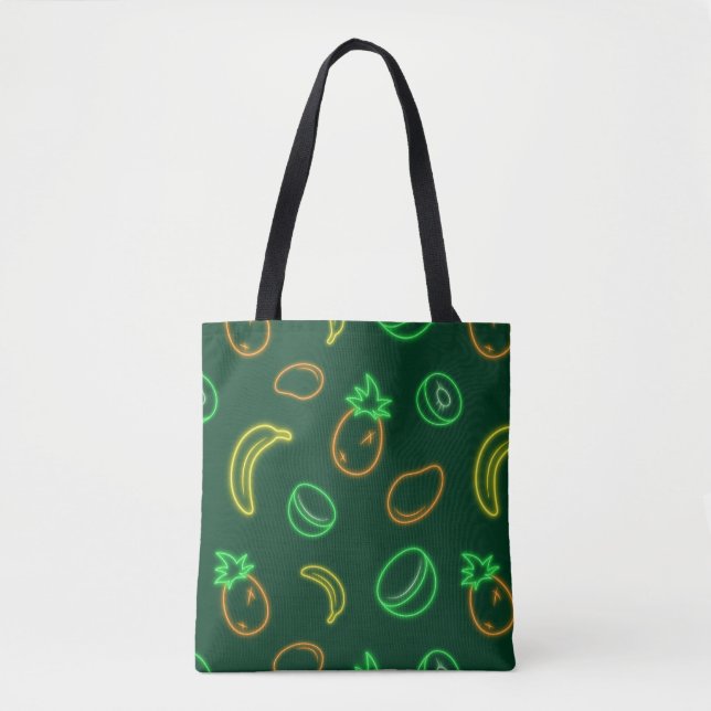Neon Fruit Pattern Tote Bag - Tropical Aesthetic (Front)