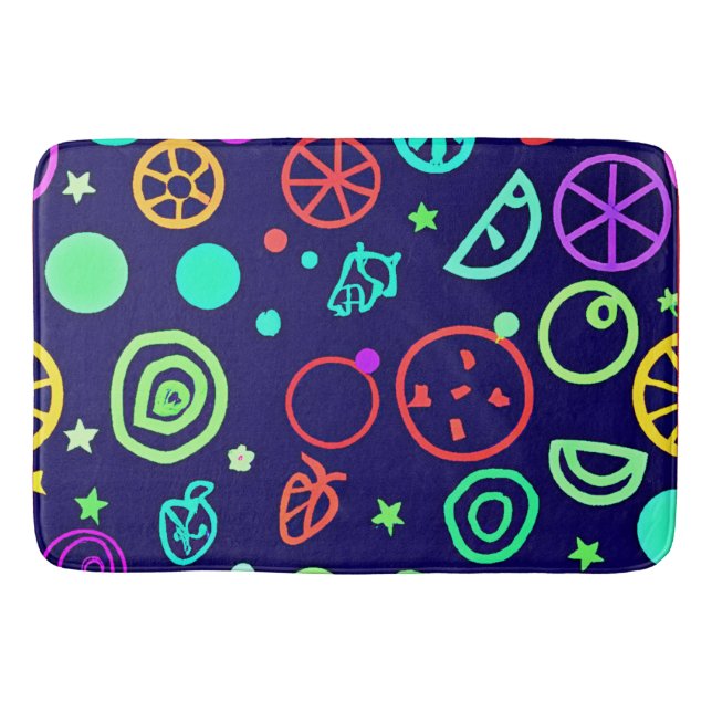 Neon Fruits Pattern Colours Bath Mat (Front)