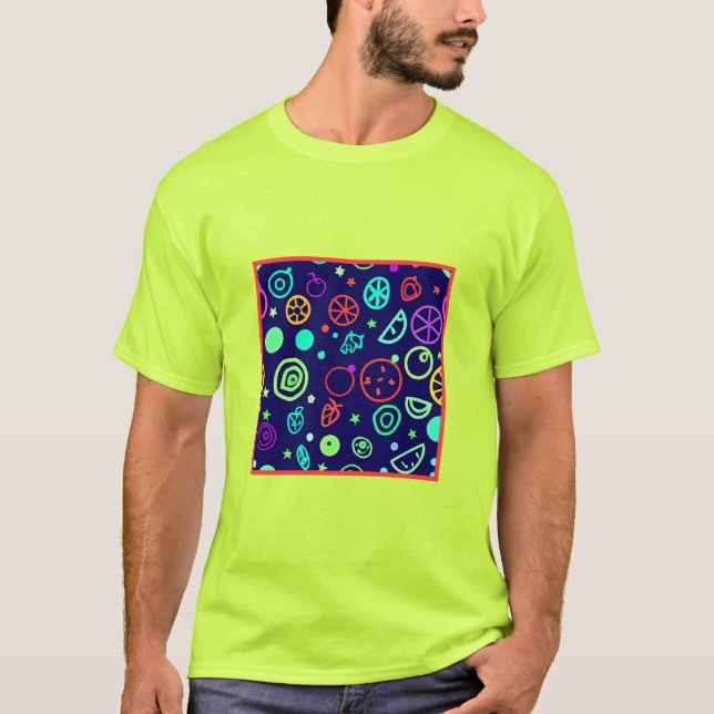Neon Fruits Pattern Colours T-Shirt (Front)