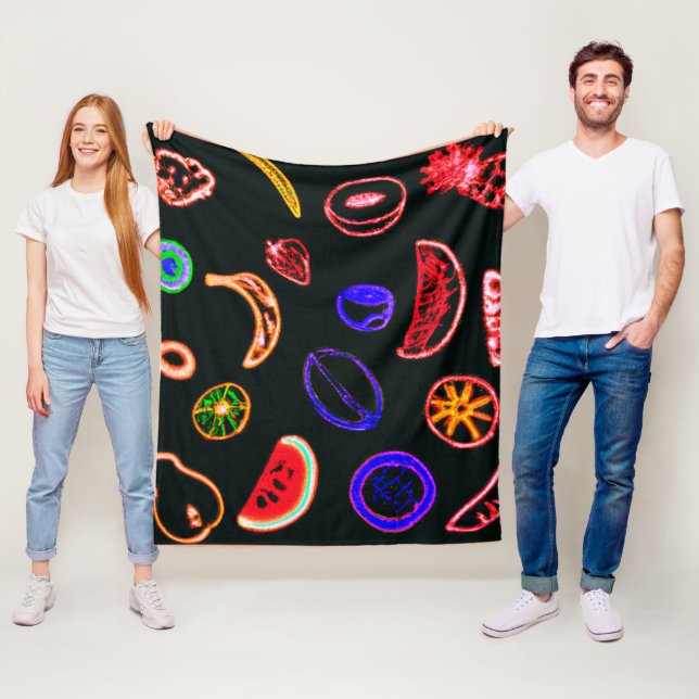 Neon Fruits Patterns Artwork design Fleece Blanket (In Situ)