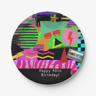 Neon Fun Bright Bold Colourful Funky 80's Party Paper Plate