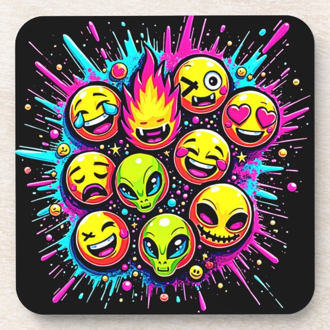 Neon Funky Emoji Mix Coaster (Front)