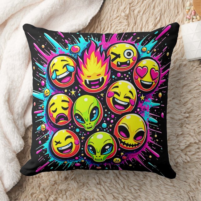 Neon Funky Emoji Mix Cushion (Blanket)