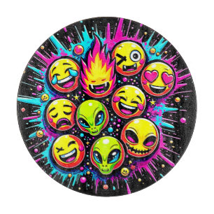 Neon Funky Emoji Mix Cutting Board
