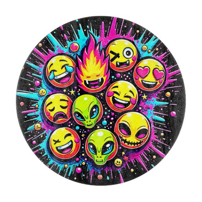Neon Funky Emoji Mix Cutting Board (Front)