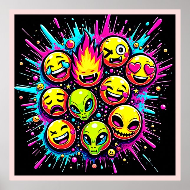 Neon Funky Emoji Mix Poster (Front)