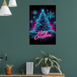Neon Futuristic Holiday Art Poster