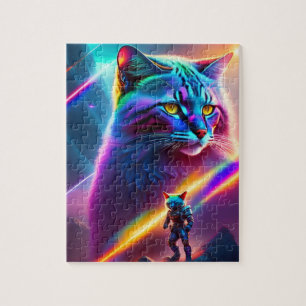 Neon Futuristic Sci-Fi Astronaut Cats  Jigsaw Puzzle