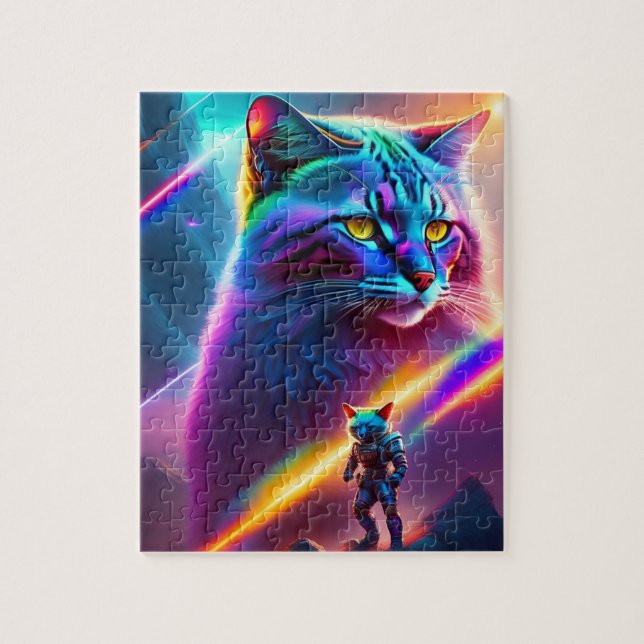 Neon Futuristic Sci-Fi Astronaut Cats  Jigsaw Puzzle (Vertical)