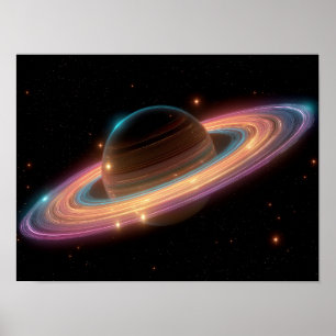 Neon Galactic Ring Planet Digital Art Cosmic  Poster
