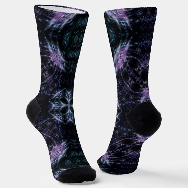 Neon Galaxy Mandala with Futuristic Glow Socks (Angled)