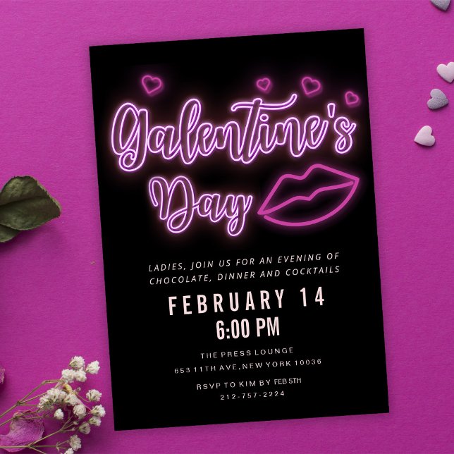 Neon Galentine's Day Lips Invitation (Creator Uploaded)
