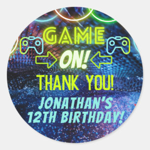 Neon Game On Gaming Birthday Party Thank You Favor Classic Round Sticker