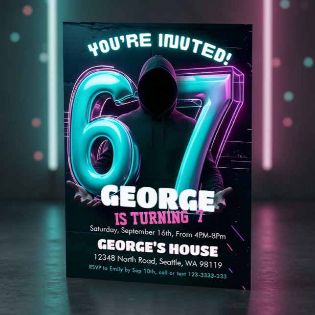 Neon Gamer 7th Birthday Invitation (Creator Uploaded)
