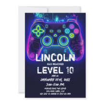 Neon Gamer Arcade Video Game Level Up Birthday
