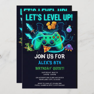 Neon Gamer Birthday Invitation Editable Template