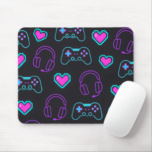 Neon Gamer Controller and Hearts Pattern Mouse Pad