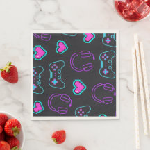 Neon Gamer Controller and Hearts Pattern
