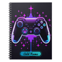 Neon Gamer Controller Notebook (Editable Name)
