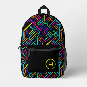 Neon Gamer Geometric Monogram  Printed Backpack