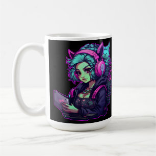 Neon gamer girl coffee mug
