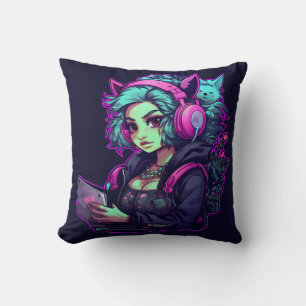 Neon gamer girl cushion
