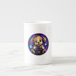 Neon Gamer Puppy Shirt – Cute Dog Gaming Mascot Bone China Mug