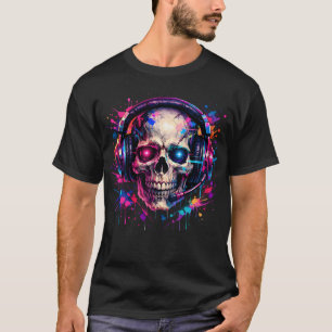 Neon Gamer Skull Graffiti Paint Splatter T-Shirt