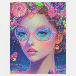 Neon Garden Goddess  Fleece Blanket
