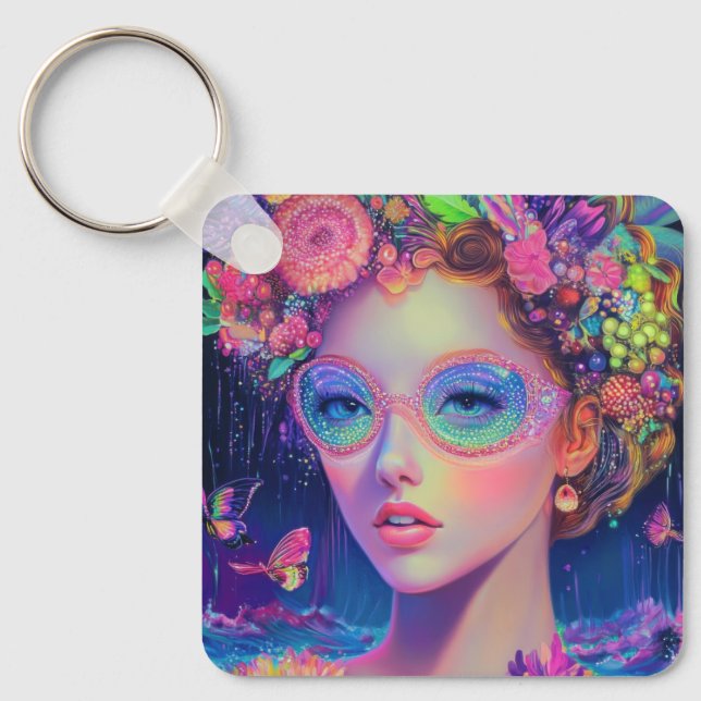 Neon Garden Goddess  Key Ring (Front)