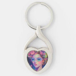 Neon Garden Goddess Key Ring