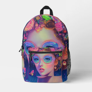 Neon Garden Goddess  Printed Backpack