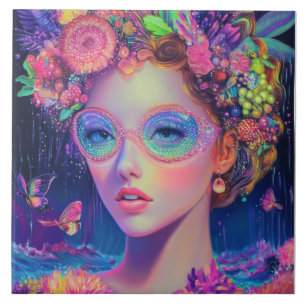 Neon Garden Goddess Tile