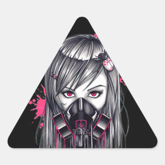 Neon Gas Mask Girl Triangle Sticker