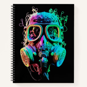 Neon Gas Mask: Vibrant Chaos Art Notebook