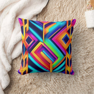 Neon Geometric Abstract Art Cushion