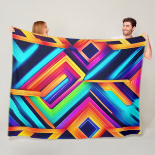 Neon Geometric Abstract Art Fleece Blanket