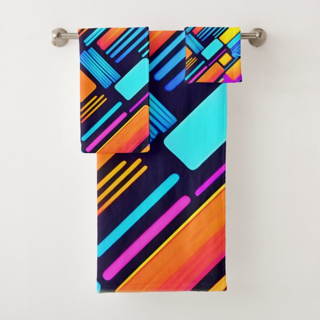 Neon Geometric Abstract Bath Towel Set (Insitu)