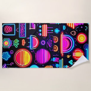 Neon Geometric Abstract Beach Towel