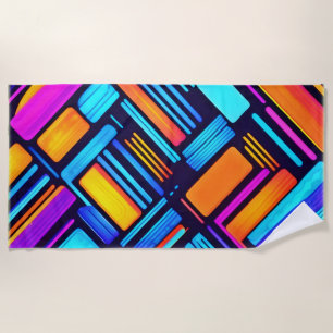 Neon Geometric Abstract Beach Towel