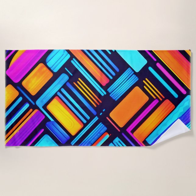 Neon Geometric Abstract Beach Towel (Front)
