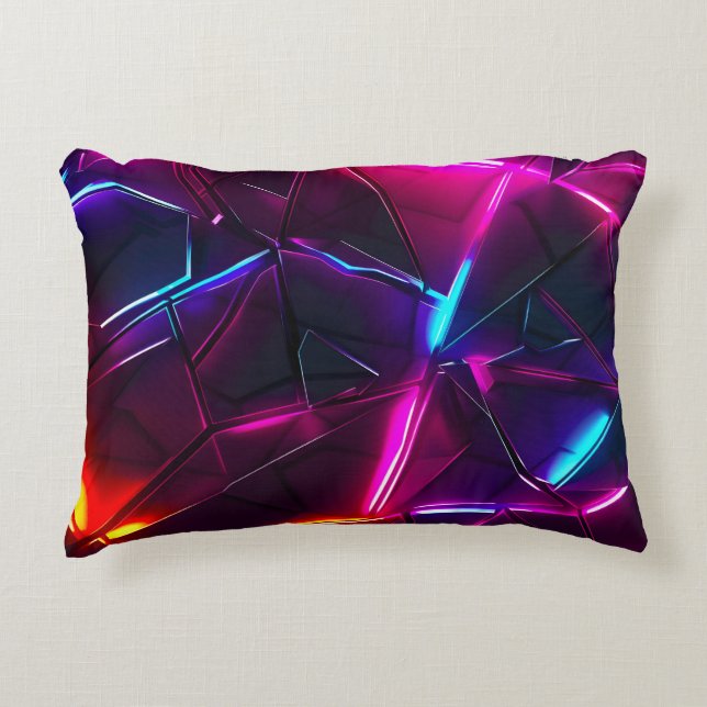 Neon Geometric Abstract Futuristic Cyberpunk Decorative Cushion (Front)