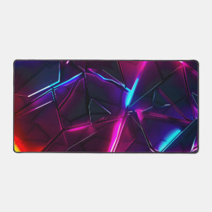 Neon Geometric Abstract Futuristic Cyberpunk Desk Mat