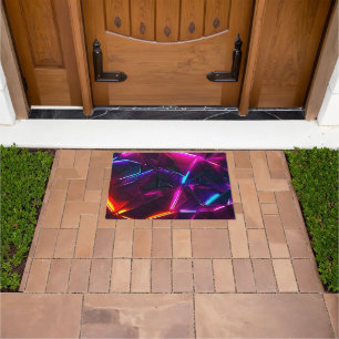 Neon Geometric Abstract Futuristic Cyberpunk Doormat