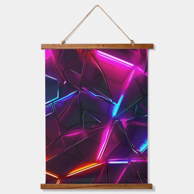 Neon Geometric Abstract Futuristic Cyberpunk Hanging Tapestry (Front)