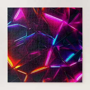 Neon Geometric Abstract Futuristic Cyberpunk Jigsaw Puzzle