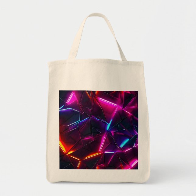 Neon Geometric Abstract Futuristic Cyberpunk Tote Bag (Front)